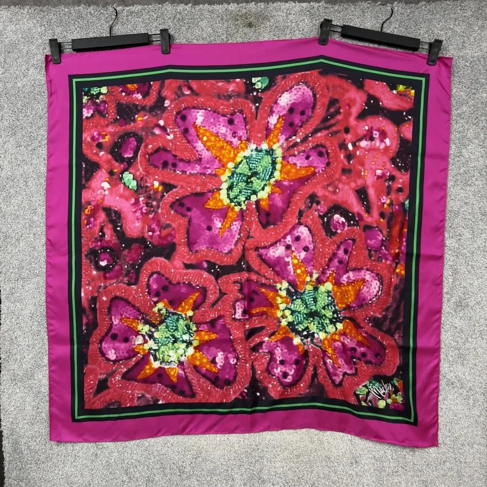 Vintage Bob Mackie Square Floral Silk Scarf 38x38.5 Artsy Dopamine Maximalist
